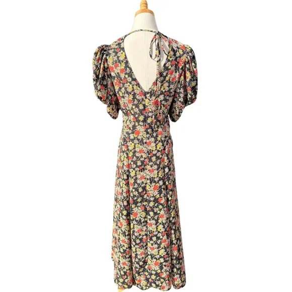 Topshop Grunge Midi Dress V-Neck Front Panel Black Floral Print Size 8 - Picture 5 of 10